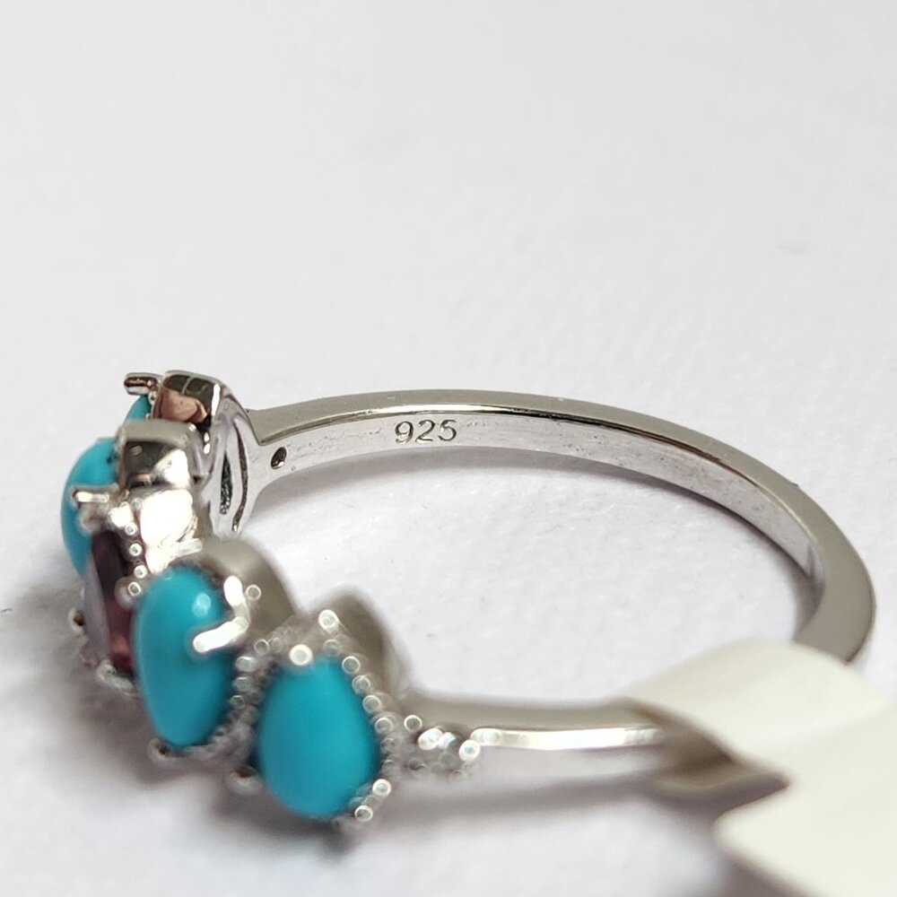 NWT 925 Sleeping Beauty Turquoise & Garnet Ring Size 7 - Picture 7 of 12